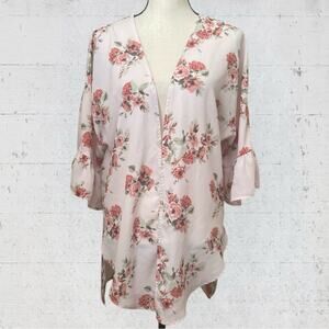 VTG Jody California Size M Pink Floral Kimono Cover Up USA Cottagecore Romantic